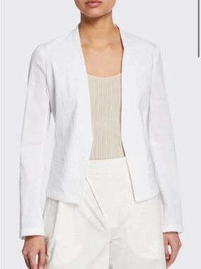 Theory Eco Crunch Wash White Open Front Linen Blend Blazer Small